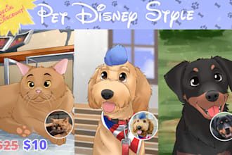 Big Deals!  draw your lovely pets into disney cartoon portrait
