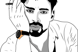 make minimal vector art portrait black and white