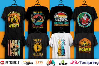 make eye catching vintage color halloween and typography t shirt design