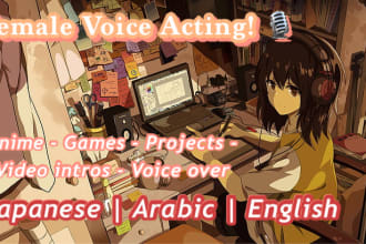 female voice act or voice over in  japanese, arabic, english
