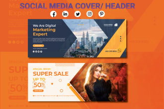 design professional facebook, linkedin cover banner and twitter header