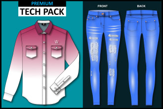 do flat sketch and fashion tech pack