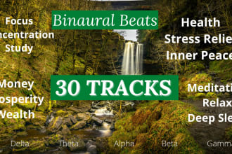 deliver 30 tracks with binaural beats music for meditation health relax study