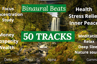 send 50 tracks with binaural beats with license for youtube meditation music