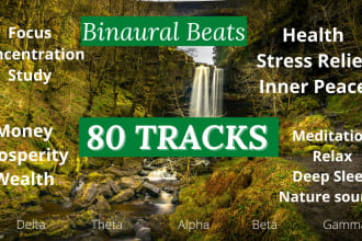 send 80 tracks with binaural beats music studio for relaxing sleep meditation