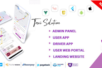 develop taxi booking solution for both  ios, android with admin panel