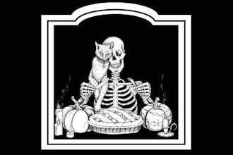 gothic and mystical illustrations, skeletons