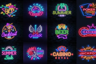 design neon logo, signs and glowing text