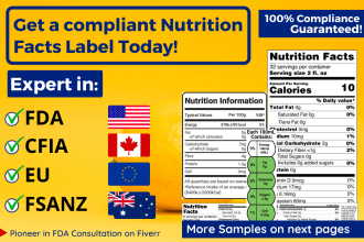 create fda, cfia, eu, fsanz compliant nutrition facts label