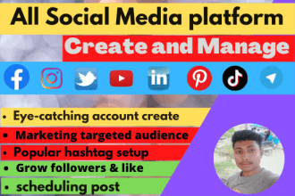 create all social media account and manage