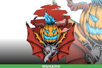 design hand draw halloween pumpkin logo tattoos ilustration