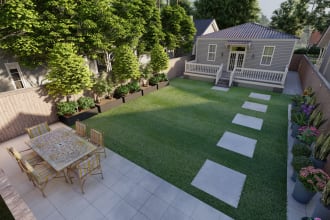 design and render garden, backyard, swimming pool, patio, landscape