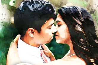 draw a cute watercolor portrait for couple, family, wedding