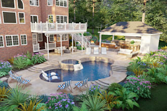design backyard front yard garden pool patio deck terrace 3d landscape rendering