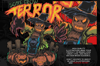 draw horror or monster cartoon illustration for t shirt or etc
