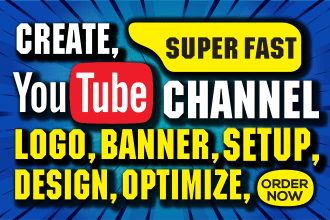 create, setup and design youtube channel with logo, banner, intro, outro