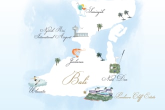 draw beautiful custom illustrated watercolour map of any places