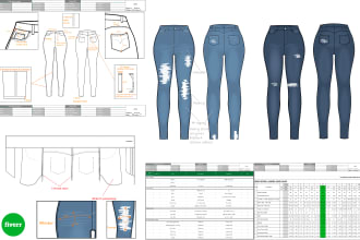 create fashion or apparel flat sketch and tech pack