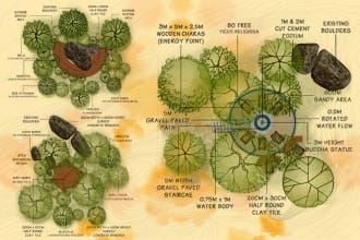 color 2d plans of architectural and landscape projects