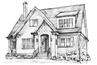 draw ink sketch of a house portrait or shop building