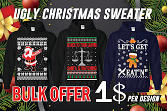 create bulk ugly christmas sweater and tshirt design