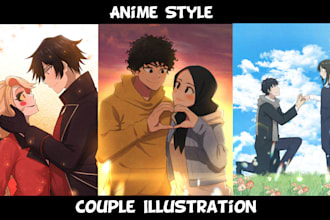 draw a couple illustration in anime style