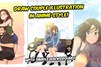 draw a couple illustration in anime style