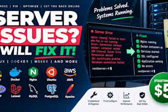 troubleshoot and fix linux, docker, nginx or server issues
