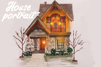 hand draw house portrait and building illustrations