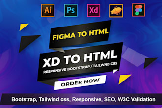 convert figma to html, xd to html resposive bootstrap or tailwind css