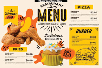 make modern food menu,rate list or cafe menu