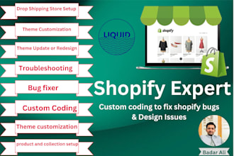 fix bug, edit, update and customize shopify store