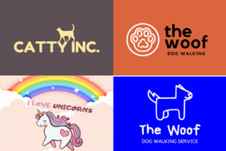 design sample modern pet, dog, cat, unicorn creative logo