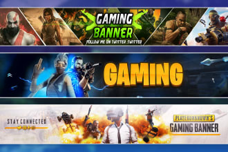 design a youtube banner, twitch, facebook, twitter, gaming banner, and logo