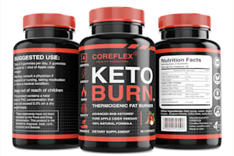 design health and fitness supplement labels, vitamin labels with packaging