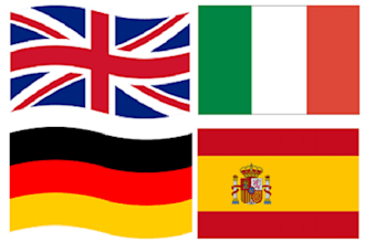 manually translate english to french, german, spanish and italian