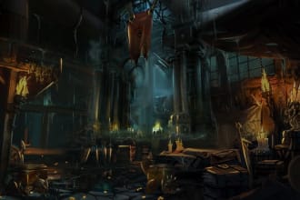 illustrate detailed fantasy cityscapes, no ai