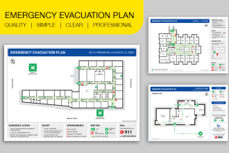 design fire emergency evacuation plan, map, diagram