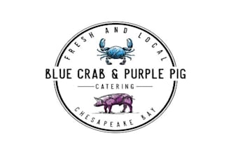 design blue crab and purple pig catering logo