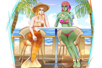 draw anime style, couple, and webtoon digital art style