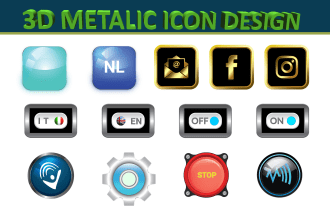make metallic 3d icon, button for web and mobile application