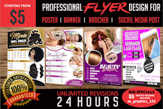 design beauty salon,spa,hair, eye lashes flyer in 24 hrs