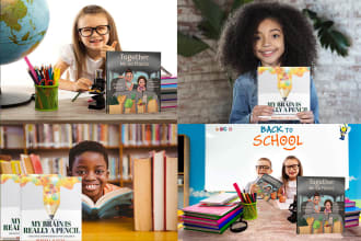 create 10 different children 3d book mockup