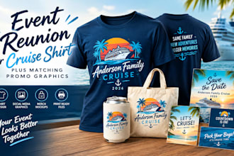 design your event, reunion, or cruise shirt plus matching promo graphics