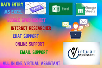 do data entry, online researcher, and email support