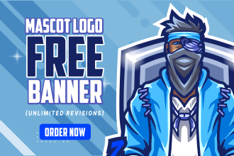 design gaming logo, mascot, cartoon design for twitch and youtube with banner