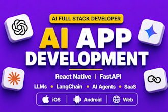 build full stack ai, saas mobile app using react native, fastapi