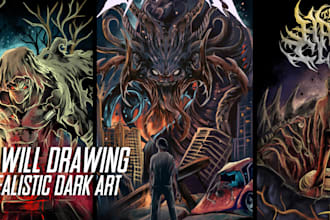 draw realistic dark art illustration with 3d styles