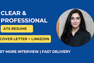 write your professional ats resume cover letter and linkedin