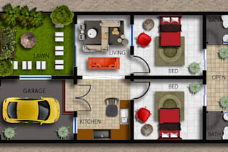 render 2d plans elevation and section in photoshop